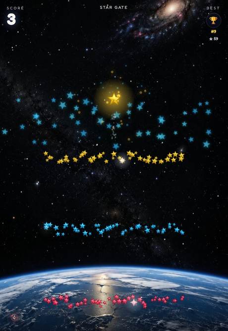 Star Gate gameplay: colored star gates and a planet